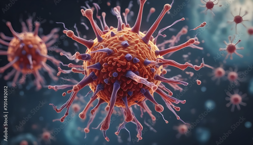 Covid-19 illustration microscopic view of flying virus Covid-19 illustration microscopic view of flying virus