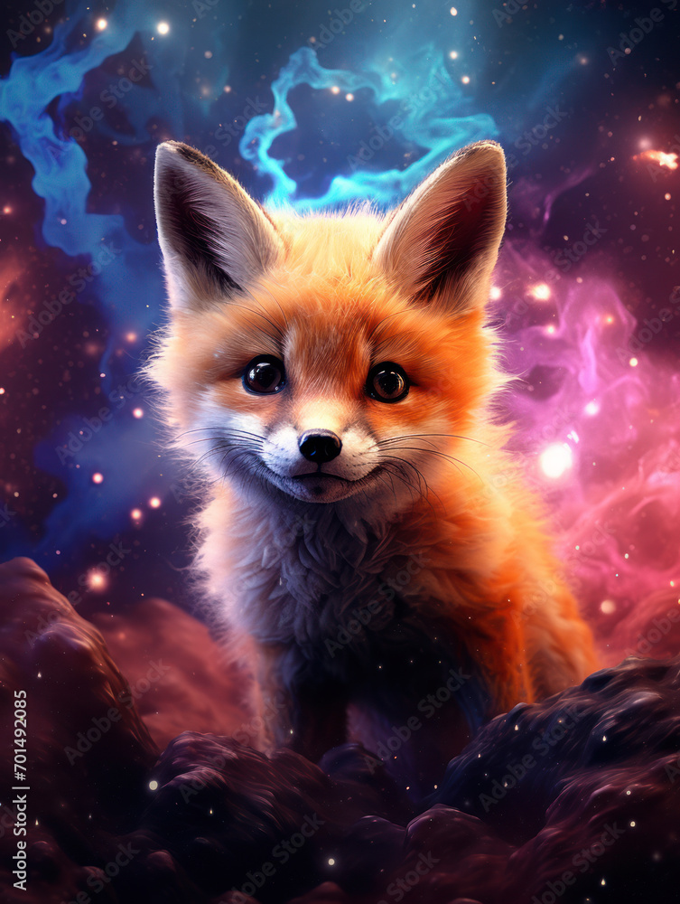 Artistic cute fox in the night with space background