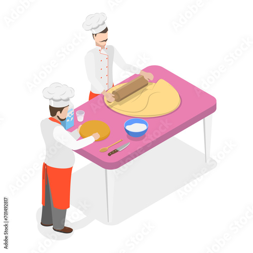 3D Isometric Flat Vector Set of Bakery Food Production, Bakehouse Workers. Item 2