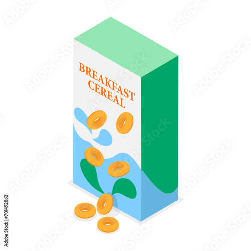 3D Isometric Flat Vector Set of Breakfast Cereals, Corn Flakes or Porridge Oatmeal. Item 2