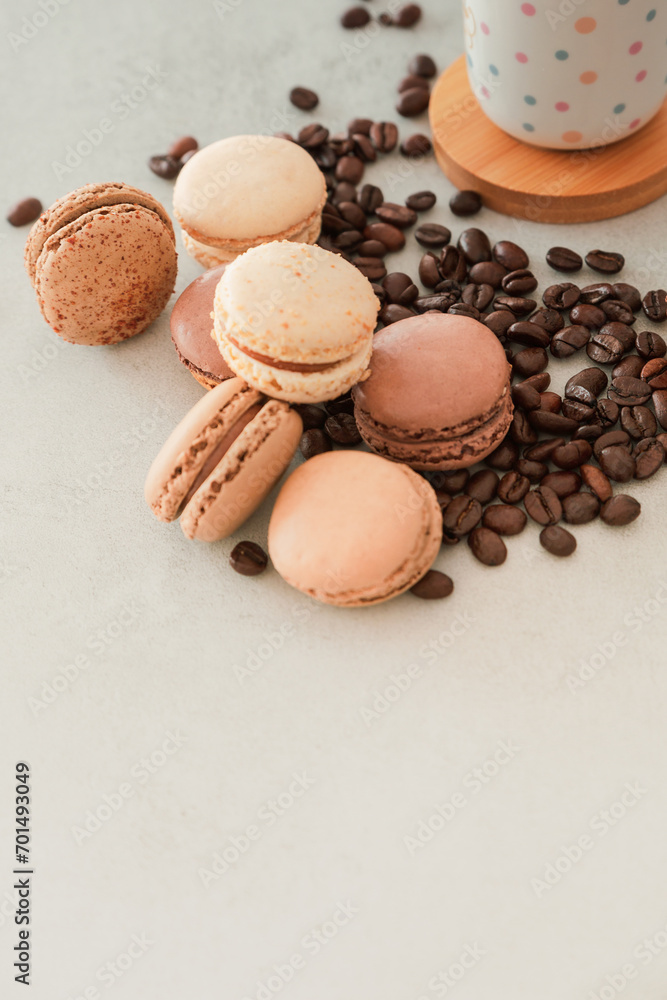 French traditional cookies - macaron, French macaroon. Confectionery according to classic French recipes. Weight problems, excess sugar and calories, unhealthy diet French traditional cookies - macaron, French macaroon. Confectionery according to classic French recipes. Weight problems, excess sugar and calories, unhealthy diet