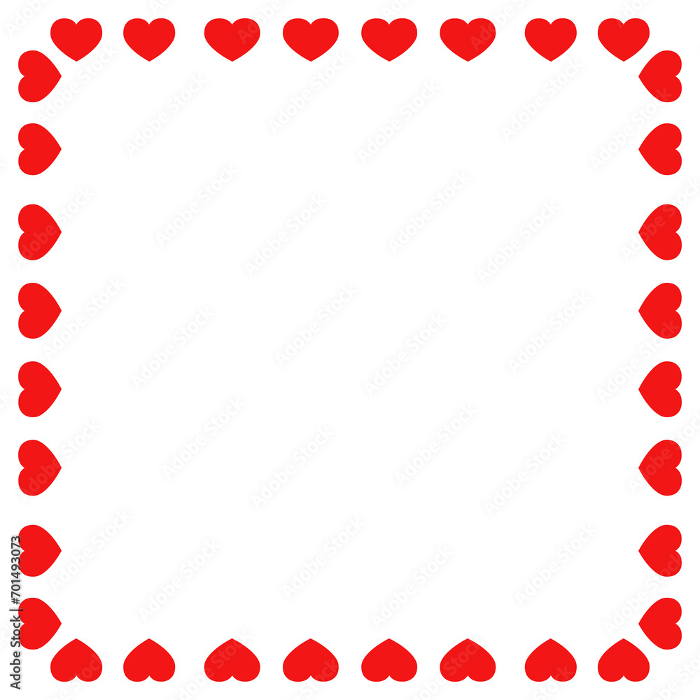Fototapeta premium Frame of red hearts on white background