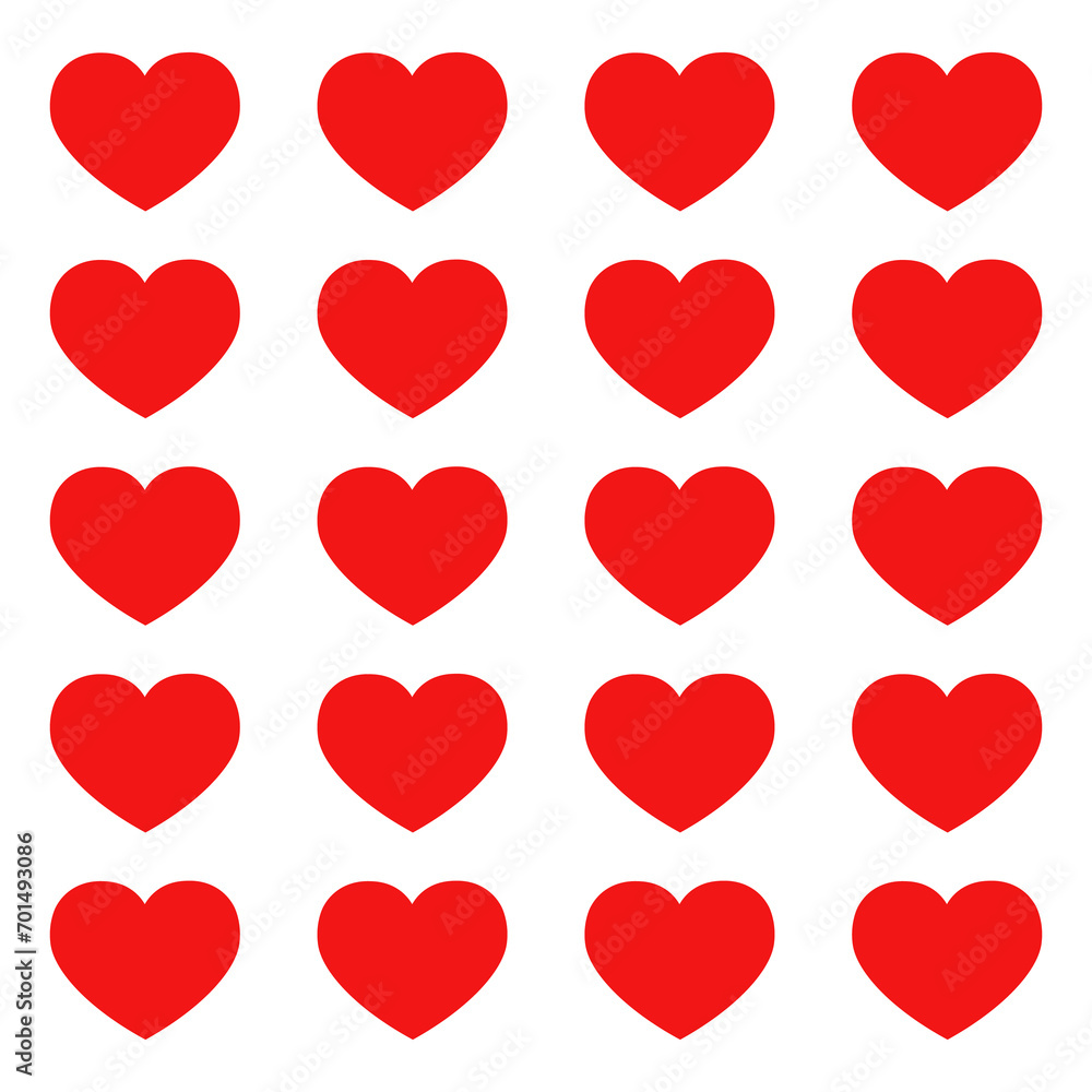 Pattern of red hearts on white background	

