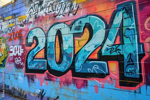  The word "2024" in graffiti style, hiphop, urban street art