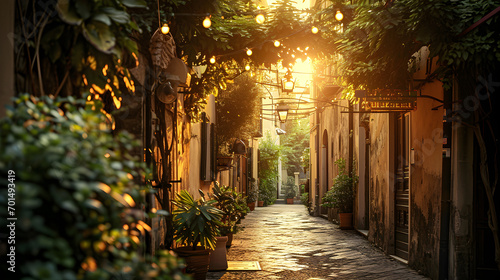 Intimate Sunset View Of Cozy Street in Italy