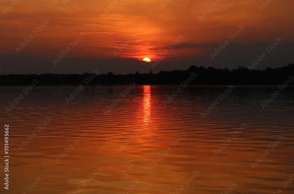 red sunset on the lake