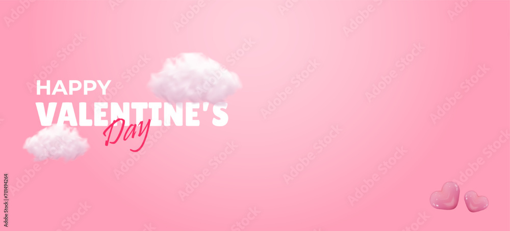 Happy Valentine's day. Realistic Hearts. Love concept. Pink heart and typography of happy valentines day. Valentine holiday text design with rose color doodle heart for wallpaper, flyer, invitation