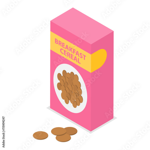 3D Isometric Flat Vector Set of Breakfast Cereals, Corn Flakes or Porridge Oatmeal. Item 3