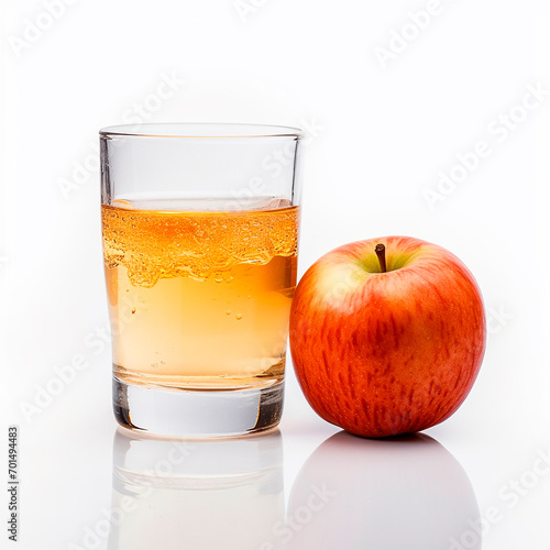 Apple juice. Glass of fresh delicious orange juice and half of fruit isolated on white close-up