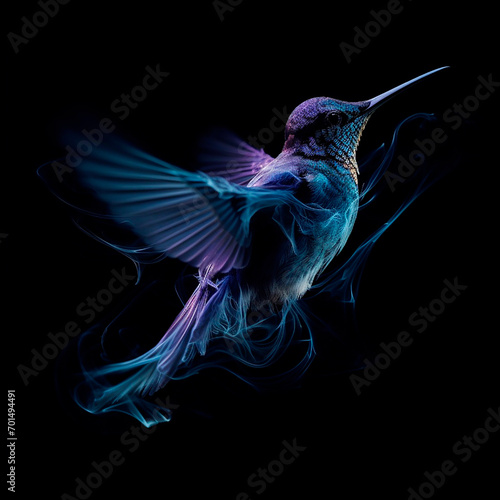 Blue turquoise hummingbird bird close up on a black background, beautiful natural background, animal wallpaper