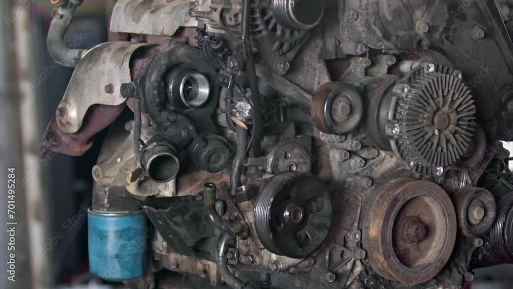Defective Car Engine Shaking at Heavy Duty Engine Motor Hoist Crane Footage. Defective Car Engine Shaking at Heavy Duty Engine Motor Hoist Crane Footage.