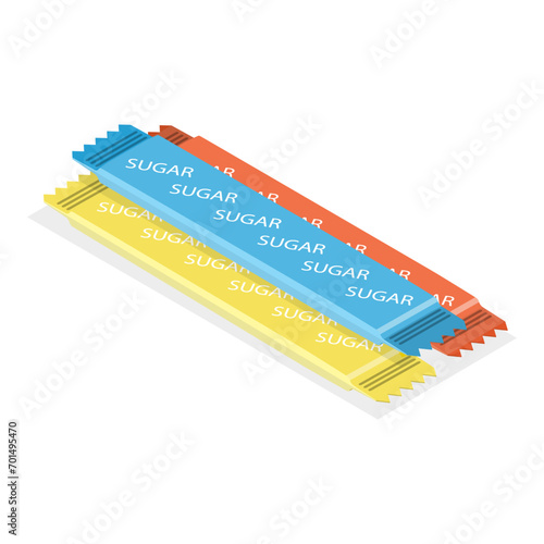 3D Isometric Flat Vector Icon of Sugar Packs Set, Disposable Packaging Bundle. Item 2