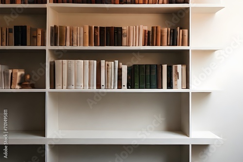 A minimalist photograph of a bookshelf displaying a curated selection of books, with clean lines and a contemporary aesthetic Generative Ai