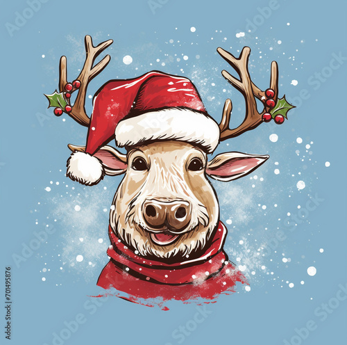 reindeer with santa hat