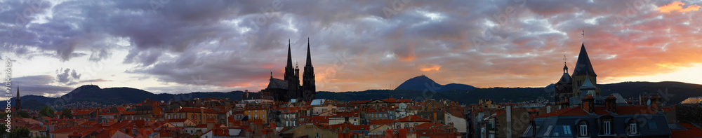 The sunset view of Clermont Ferrand city, Auvergne region, France.