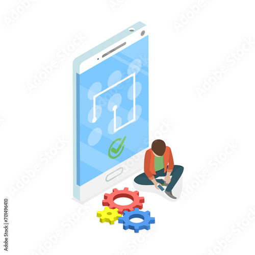 3D Isometric Flat Vector Illustration of Biometrics Identification and Verification, Cyber Security Technologies. Item 4