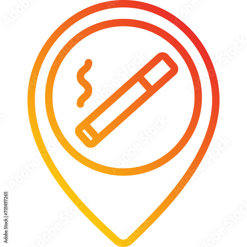 gradient icon red orange -  No smoking location marker
A minimalist icon of a cigarette inside a location pin with an X, symbolizing a no-smoking zone or smoking prohibition