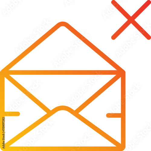 gradient icon red orange - Envelope icon with X
A minimalist icon of an envelope with an X, symbolizing message deletion, no communication, or restricted email access