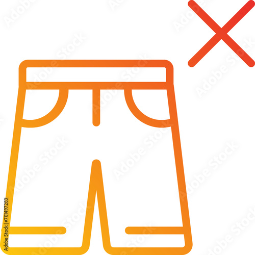 gradient icon red orange - Shorts icon with X
A minimalist icon of a pair of shorts with an X, symbolizing a dress code restriction or prohibition of casual attire