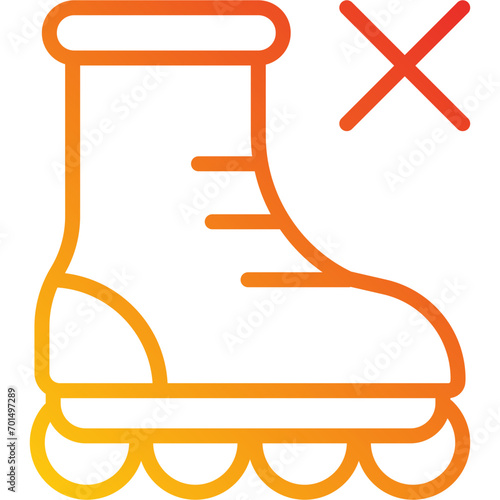 gradient icon red orange -  Rollerblade icon with X
A minimalist icon of a rollerblade with an X, symbolizing no rollerblading, prohibition, or restricted area