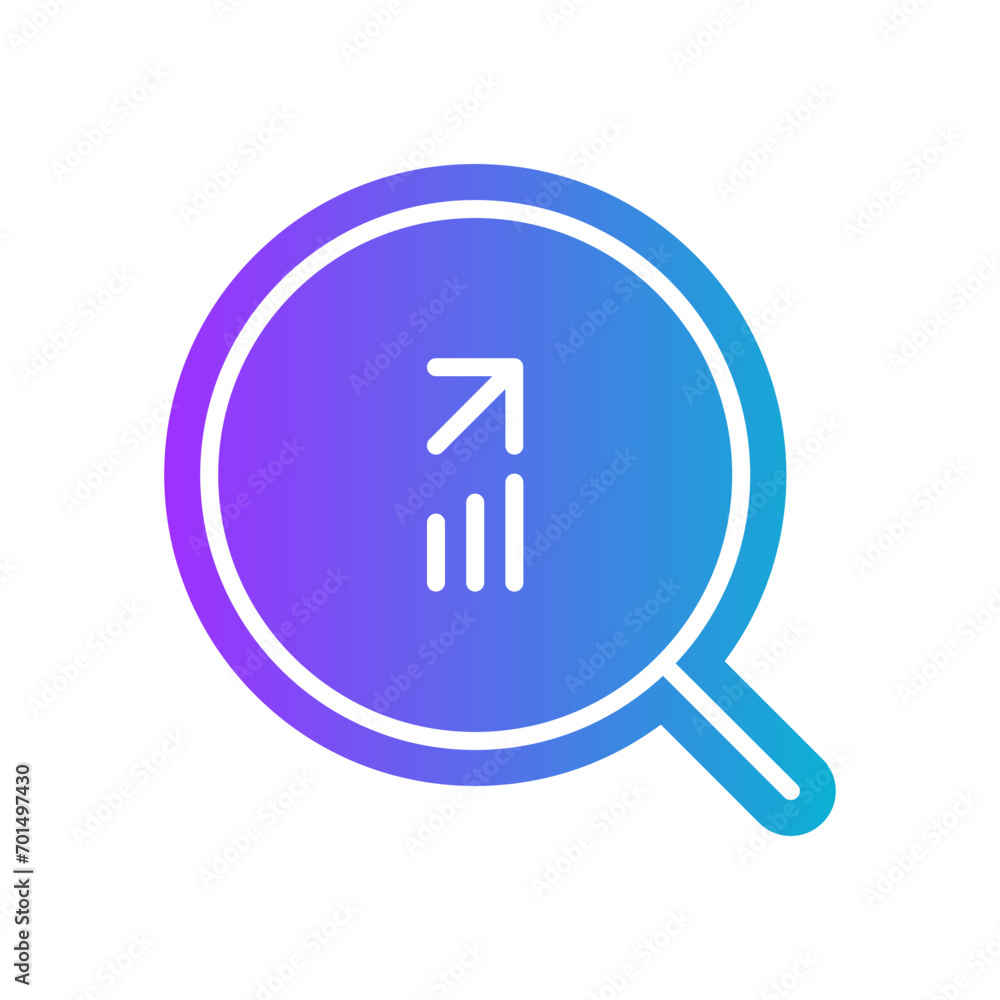 gradient icon purple - Magnifying glass with upward arrow and graph. A minimalist icon of a magnifying glass with an upward arrow and a graph, symbolizing the search for growth data or positive trends gradient icon purple - Magnifying glass with upward arrow and graph. A minimalist icon of a magnifying glass with an upward arrow and a graph, symbolizing the search for growth data or positive trends