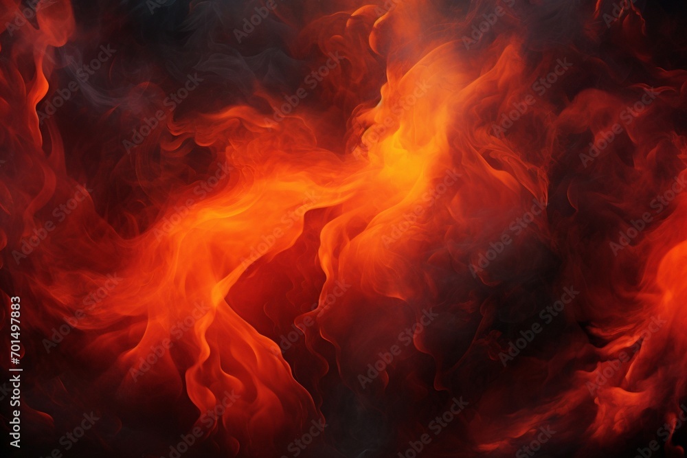 A mesmerizing background filled with vibrant flames licking against swirling smoke, creating an intricate dance of fiery reds and smoky grays.