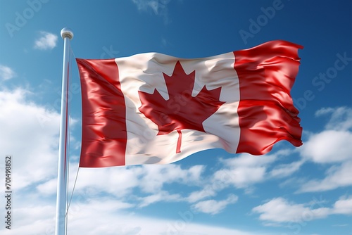 Canadian pride in motion 3D flag soaring under a sky photo