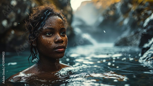 Black women in the blue lagoon in Iceland photo