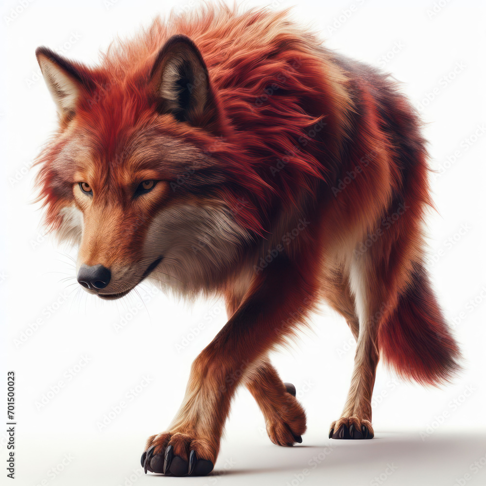 Naklejka premium red Wolf, Lobo rojo, Canis lupus Rufus, isolated White background