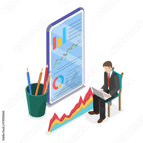 3D Isometric Flat Vector Illustration of Financial Analysis, Stock Trading, Planning Investment Strategy. Item 2