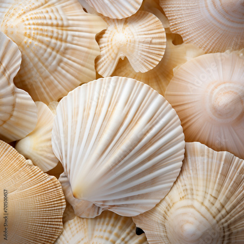fotografia con detalle y textura de multitud de conchas marinas de tonos calidos