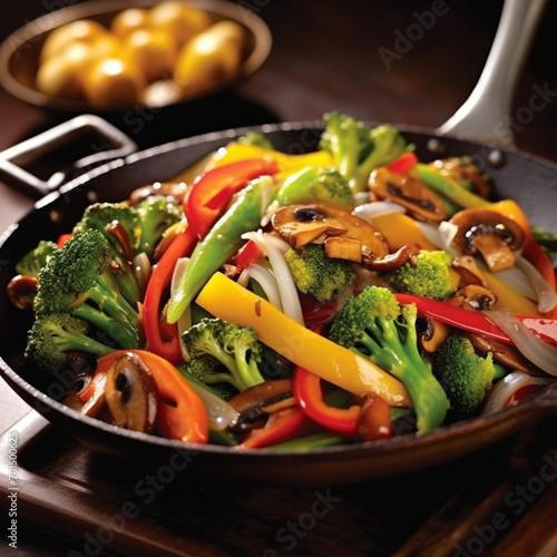 fotografia con detalle de wok con verduras a la parrilla de diferentes colores