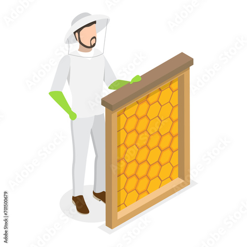 3D Isometric Flat Vector Set of Beekeeping, Honey Collecting. Item 6