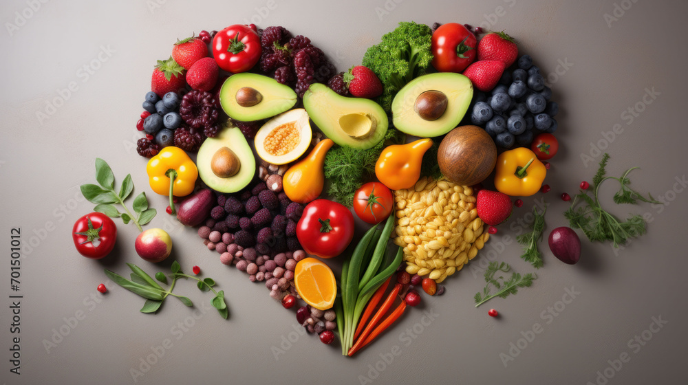 A heart-shaped assortment of nutritious foods promotes a balanced diet on World Health Day, highlighting the importance of healthy eating. A heart-shaped assortment of nutritious foods promotes a balanced diet on World Health Day, highlighting the importance of healthy eating.