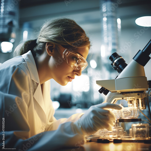 Fotografia con detalle de mujer realizando una investigacioon en un laboratorio