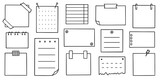 Memo sheets doodle set. Paper page, notes, reminder, sticky for bullet journal in sketch style. Hand drawn vector illustration isolated on white background.