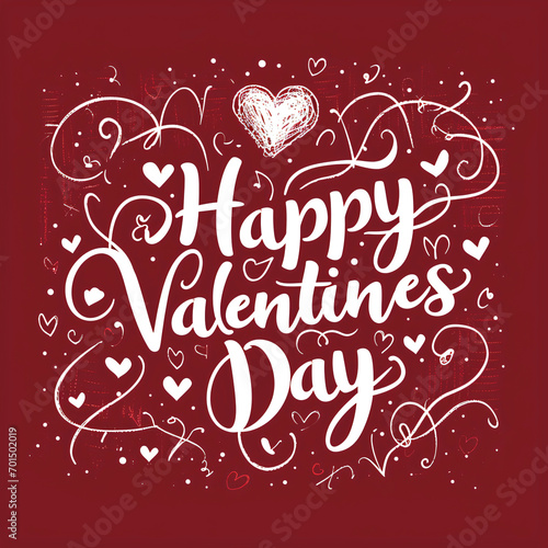 happy valentines day - handwritten card design on red background