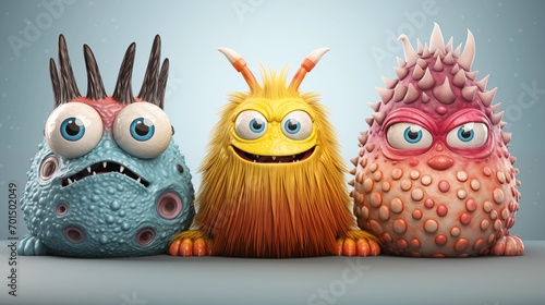 Three warty, hairy monsters