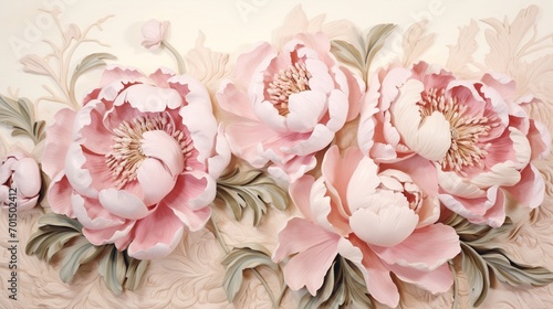 Graceful peonies arranged in a mesmerizing pattern on a soft pink canvas, offering an elegant frame for adding textual elements. © Abdul