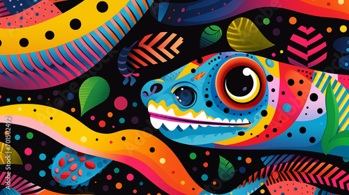Playful reptile forms with dots in vivid colors