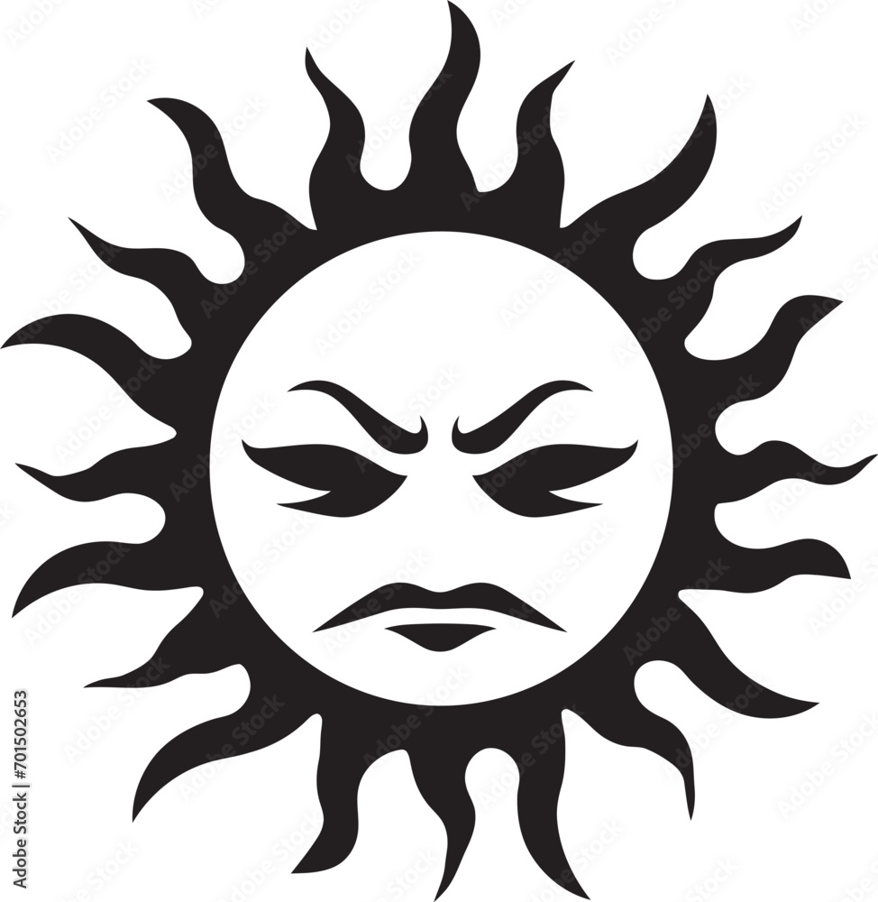 Blazing Anger Sun’s Icon in Black Eclipsed Inferno Angry Sun Vector Blazing Anger Sun’s Icon in Black Eclipsed Inferno Angry Sun Vector
