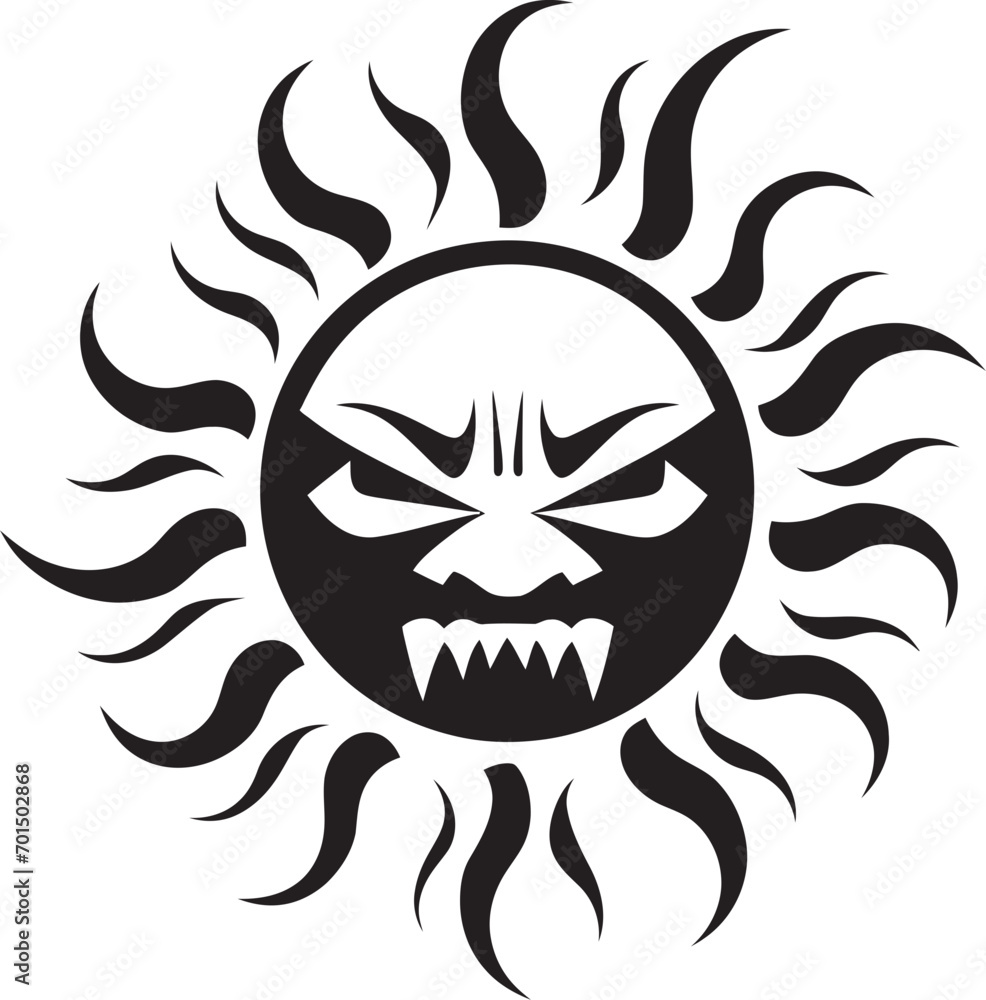 Scorched Radiance Black Iconic Sun Searing Inferno Angry Sun Vector