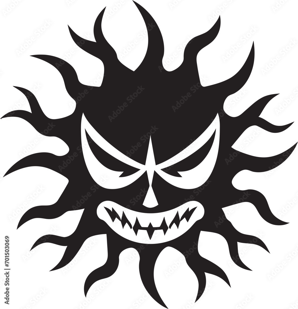 Fototapeta premium Searing Sunburst Angry Sun Vector Design Angry Radiance Black Logo Icon of Sun