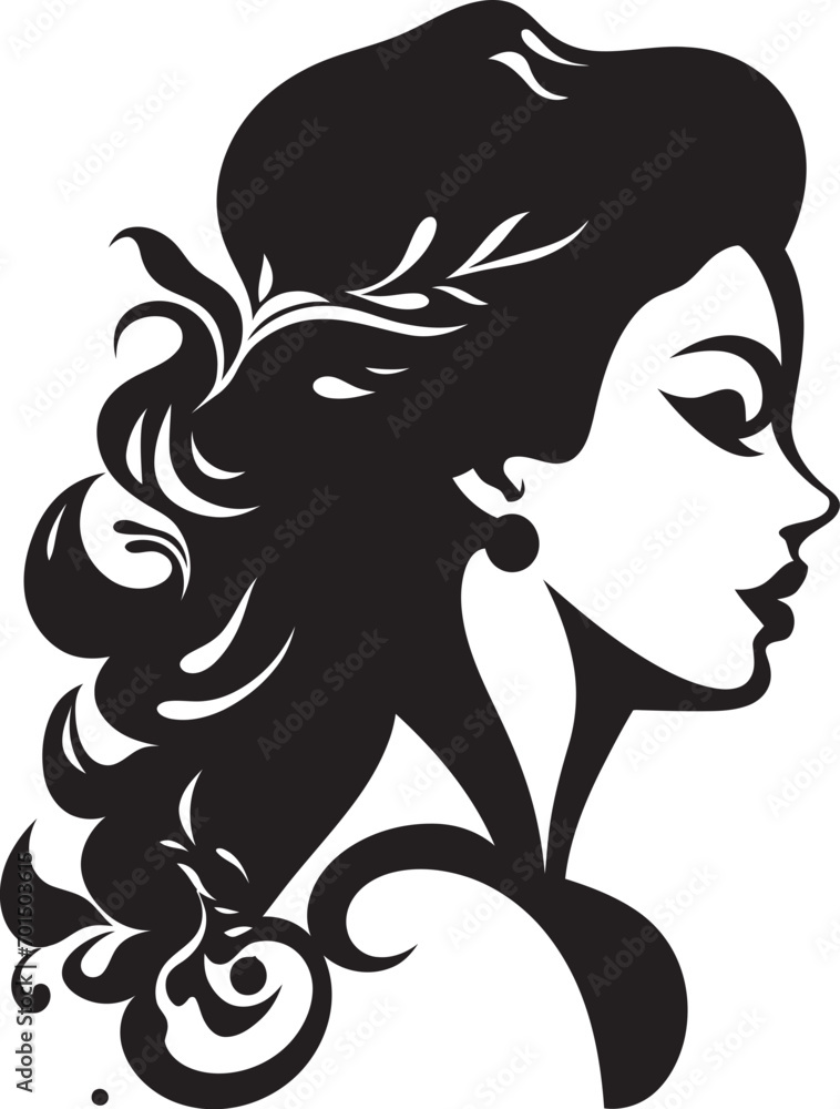 Mystic Aura Black Silhouette of a Woman Chic Grace Vector Icon of Beauty