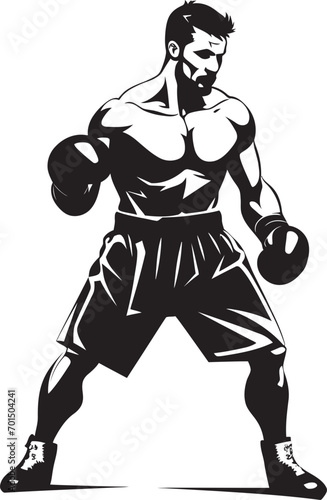 Punch Fury Cartoon Boxer in Black Vector Knockout Hero Iconic Boxer Man Silhouette