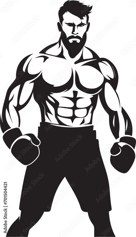 Fototapeta premium Power Jab Vector Black Logo Sparring Gladiator Iconic Boxer Silhouette