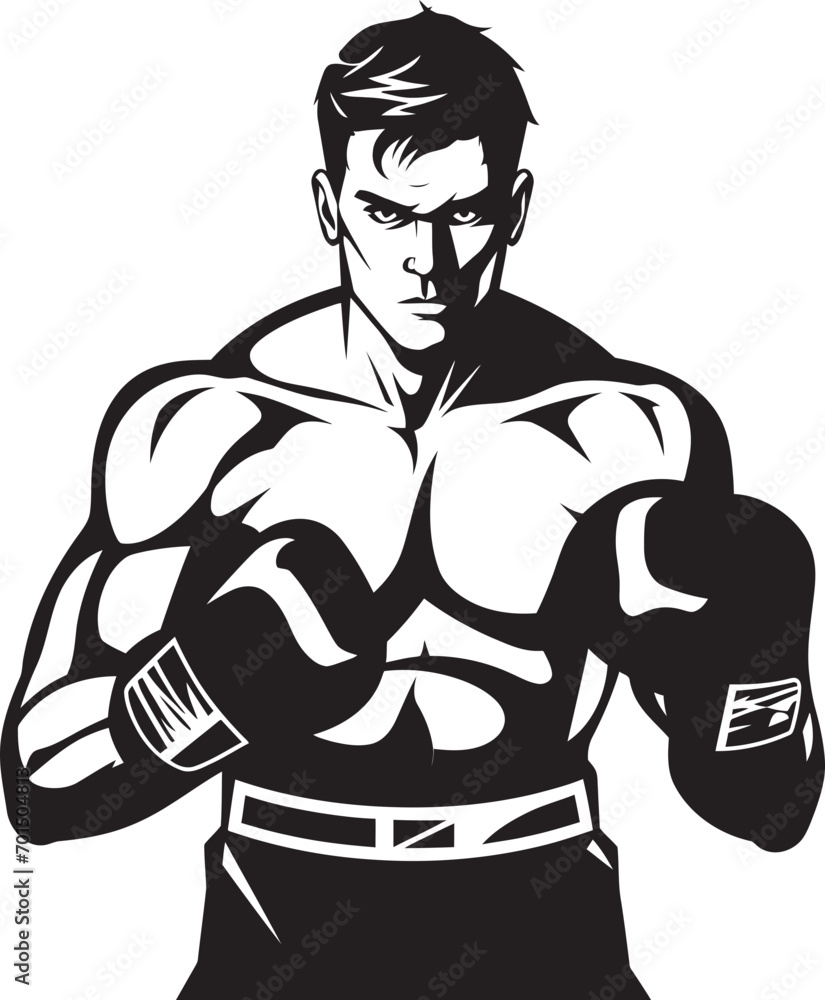 Fototapeta premium Power Punch Silhouetted Vector Boxer Sparring Legend Iconic Black Logo of Boxer