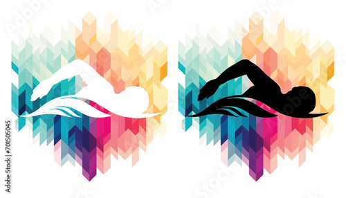 Swimmer colorful icons on a transparent background