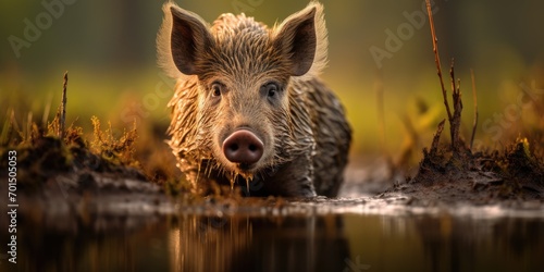 Portrait of wild boar in the nature, wildlife animal concept photo