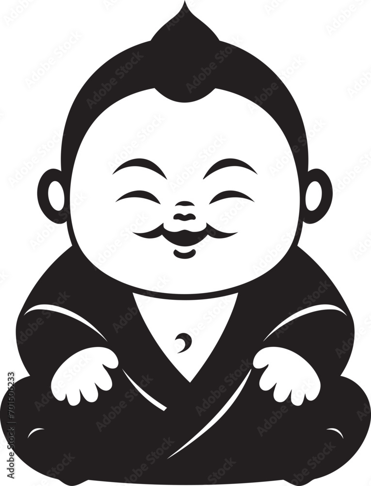Zen Junior Vector Buddha Kid Emblem Enlightened Youth Cartoon Buddha Icon